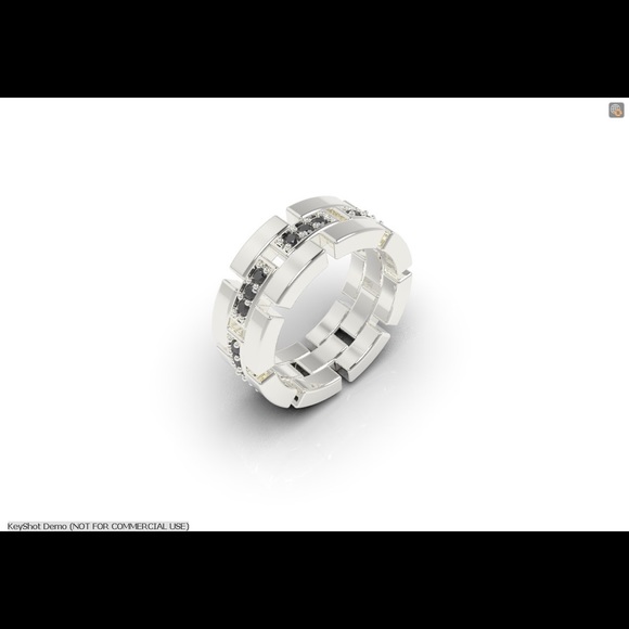 Men's Solid Silver Block Eternity Ring Stackable Cubic Zirconia - Picture 3 of 8